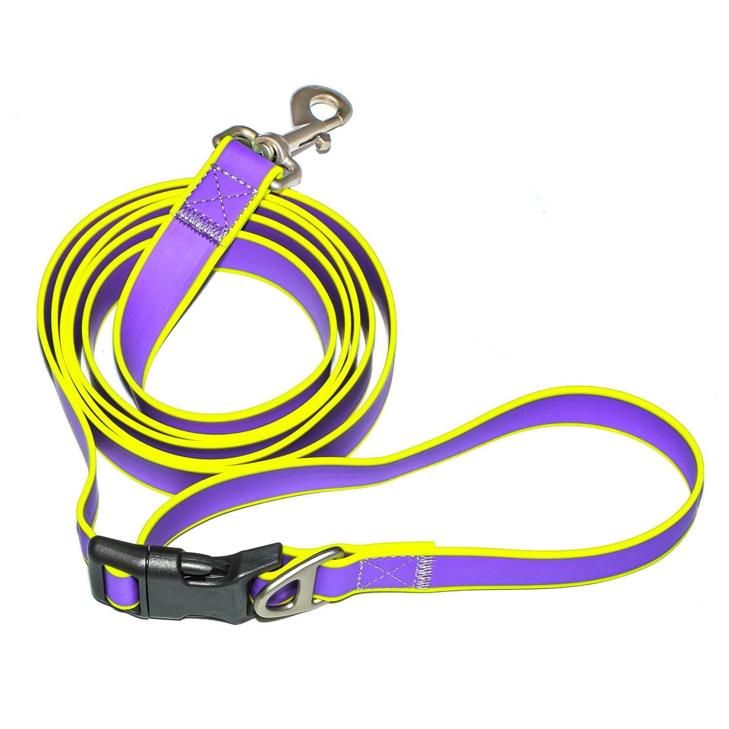 Purple & Yellow Color Block PVC Dog Leash, Waterproof Stain-Resistant, Adjustable Quick-Release Buckle, 120cm for Small & Medium Dogs