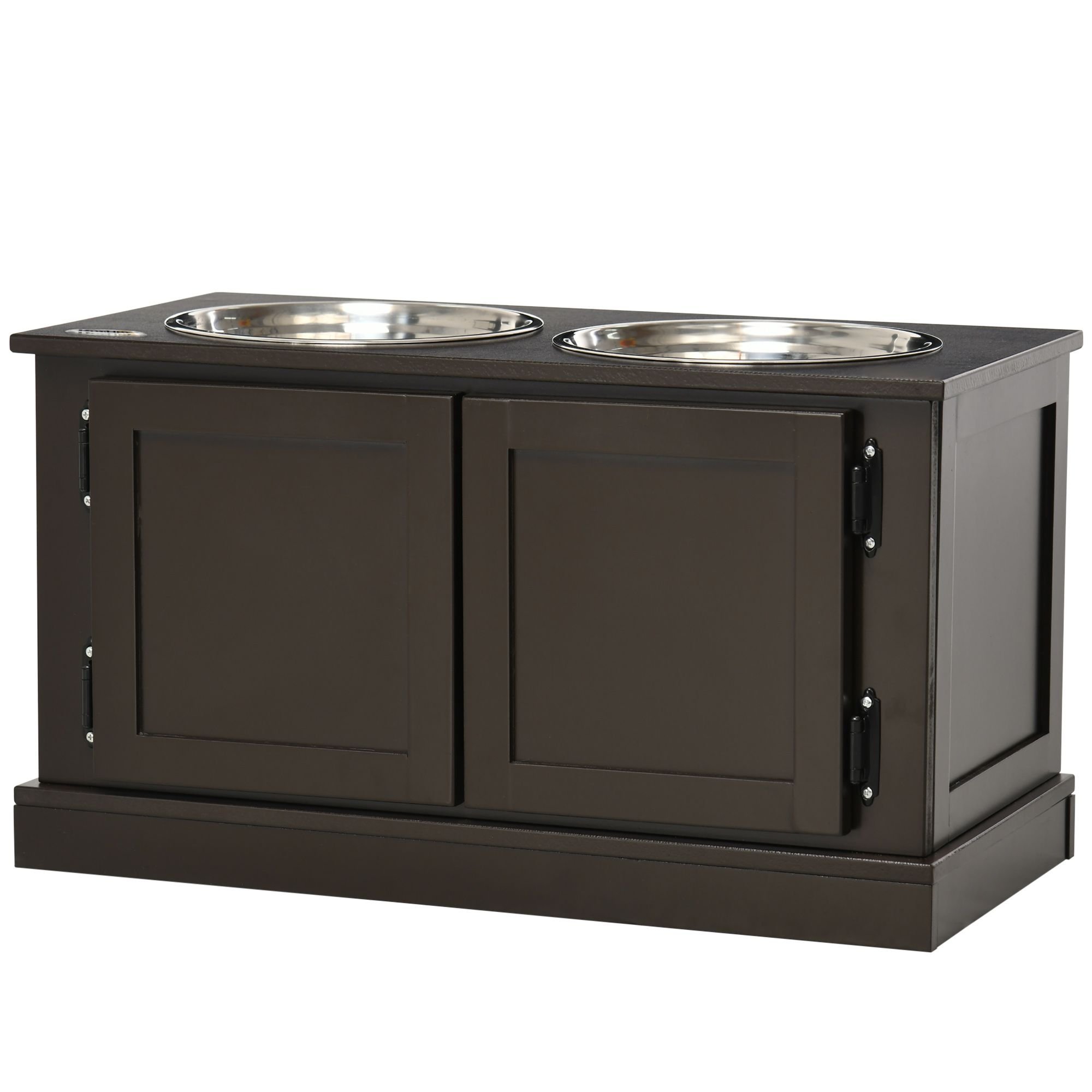 Elevated Dog Bowls with Storage, Two Stainless Steel Bowls for Large Dogs, Coffee