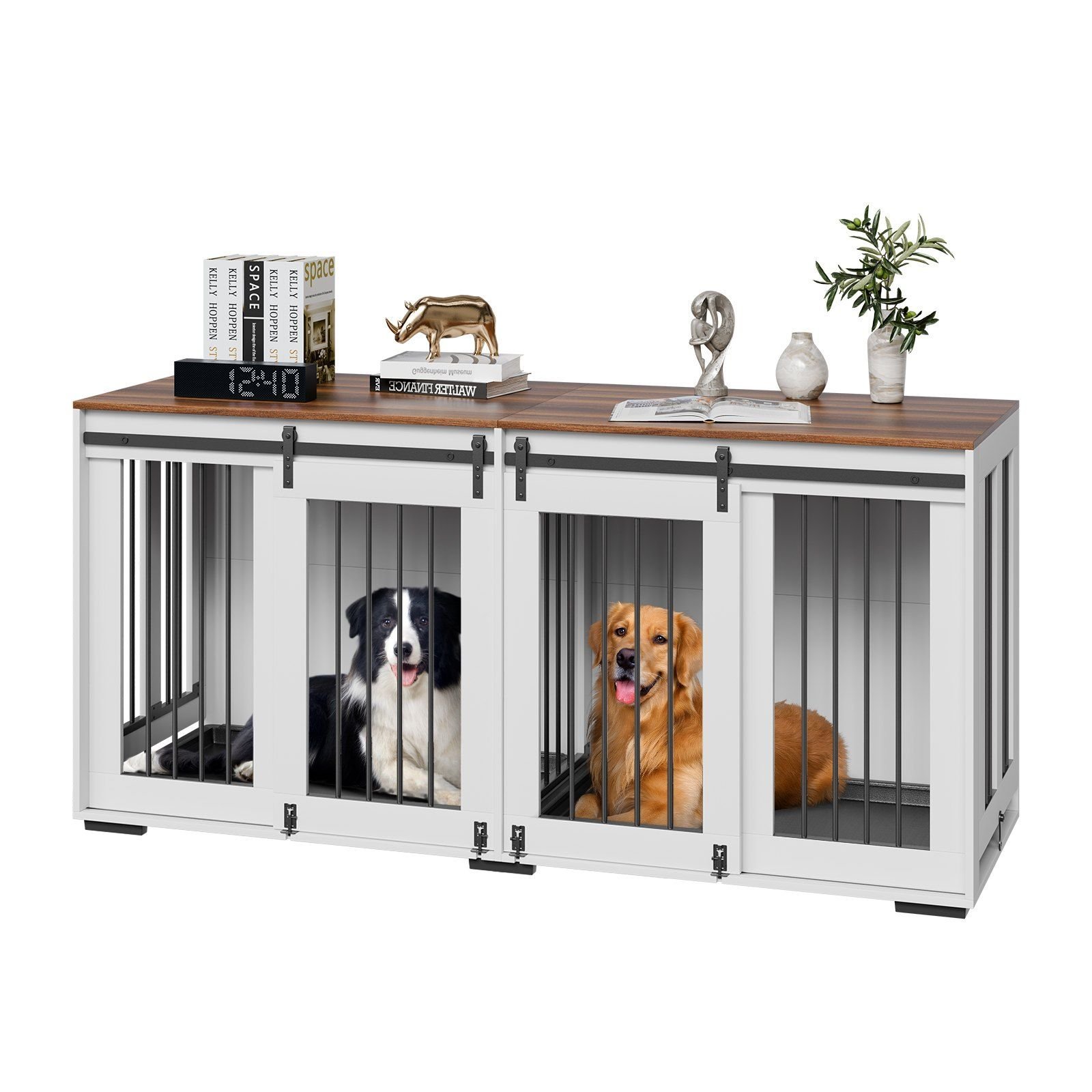 VEVOR 72" Dog Crate Furniture for 2 Dogs, Double Dog Crate Furniture with Double Sliding Doors, Large Dog Crate TV Stand with Removable Tray