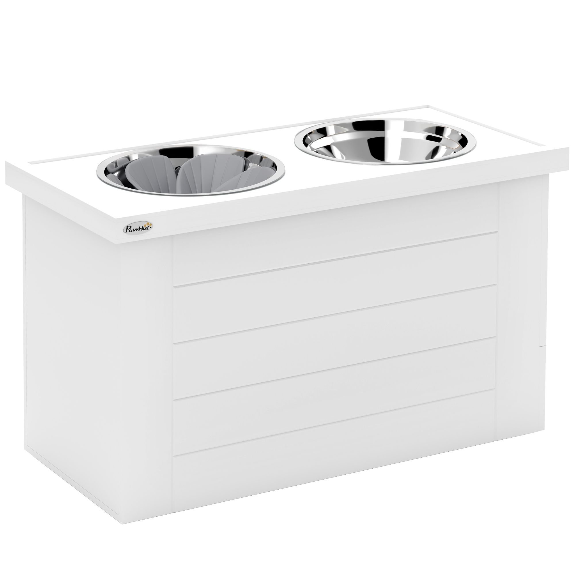 Elevated Dog Bowls with Slow Feeder Mat, Storage Cabinet, 3 Stainless Steel Bowls for Large & Extra Large Dogs,