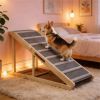 Adjustable Folding Wooden Dog Ramp for Bed, Sofa & Car – Non-Slip Carpet Pet Ramp with Portable Foldable Design (Supports Up to 110 lbs)