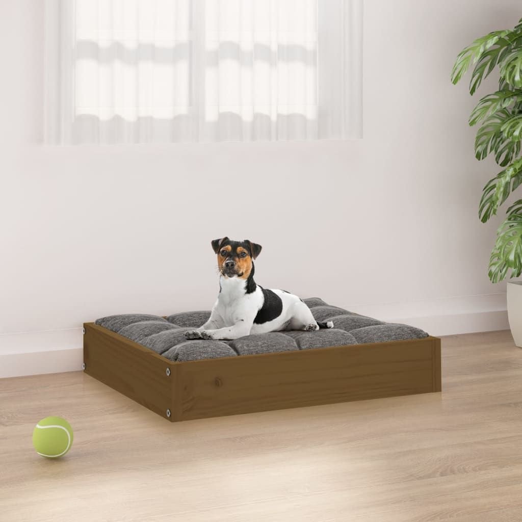 Wooden Dog Bed for Small Dogs – Solid Pine Wood Indoor Pet Bed Frame with Raised Design (Honey Brown Finish)