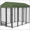 Large Outdoor Dog Kennel with Covered Roof & Lockable Gate – Heavy-Duty Metal Dog Run with Feeding Bowl Holder