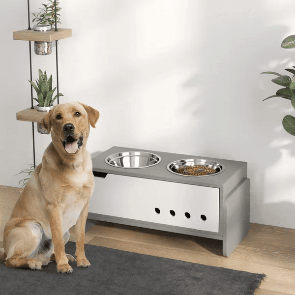 Elevated Dog Bowls, 3 Height Adjustable Raised Dog Bowls W Slow Feeder Mat, Stand, For Medium To Extra Large Dogs (Option: Gray)