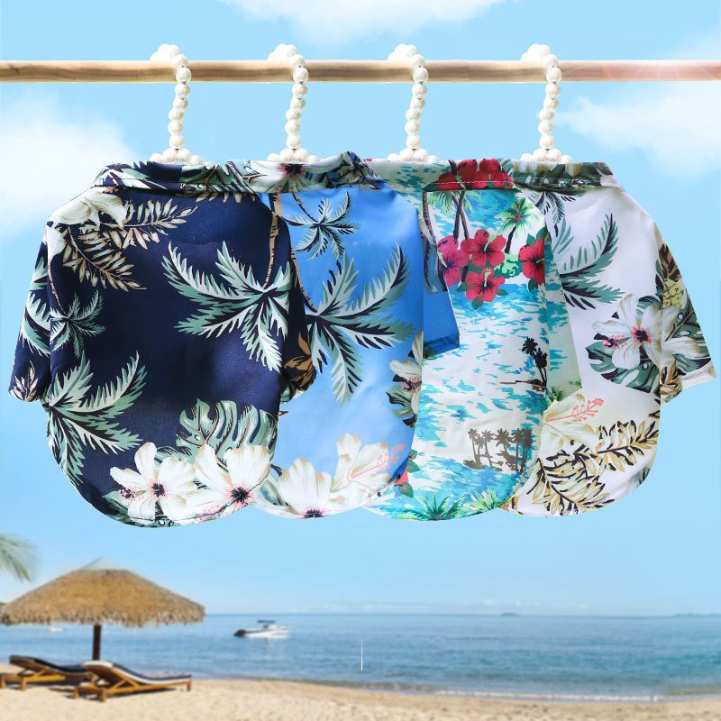Hawaiian Dog Shirt – Small Dog Holiday Surfing T-Shirt (XS–2XL) (colour: Shirt Island Wind Lake Blue, size: XS (about 2-3 kg pet))