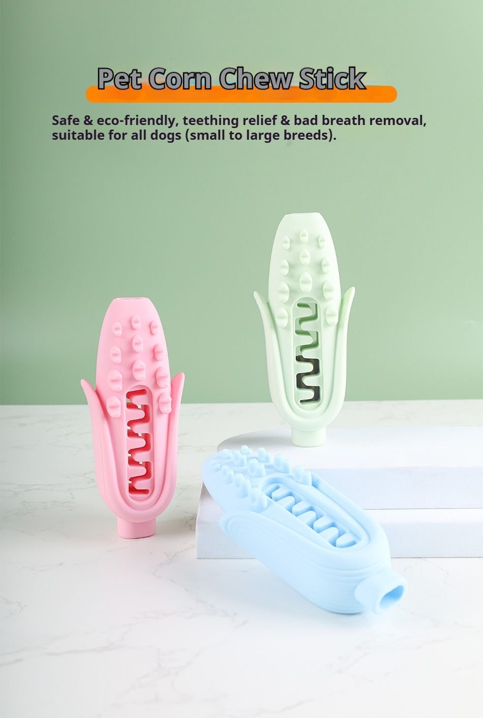 Pet Corn Chew Stick for Dogs, Food-Grade Silicone Teething Toy, Durable Bite-Resistant Dog Chew Toy for Small to Large Breeds (Color: Blue)