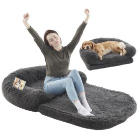 Human Dog Bed 71"x43"x12" – Giant Orthopedic Dog Bed for Humans & Large Dogs, Foldable Plush Washable Calming Pet Bed (Color: DarkGrey)